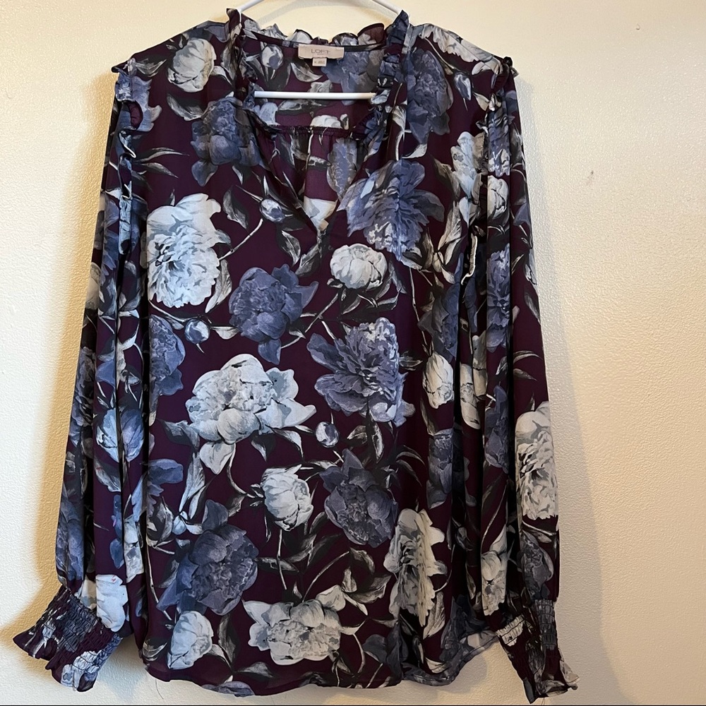 Loft blouse floral long sleeves blouse, size XL